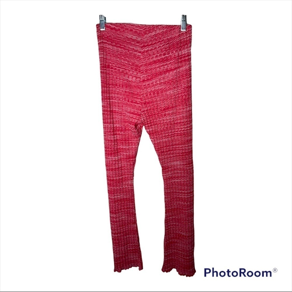 ZARA Red Ribbed High Rise Knit Flare Pants Medium - Picture 8 of 11